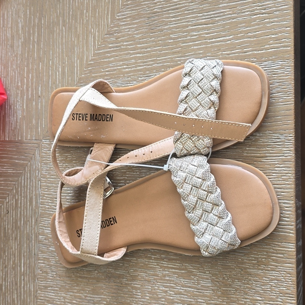 NEw Steve Madden Girls Jnoahh Rhinestone Strappy Sandals Sparkle Brown Size 1 - Picture 2 of 3